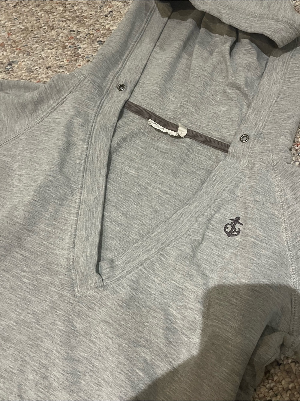 V-neck grey hoodie with anchor